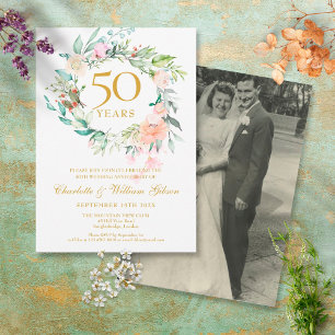 Invitation Photo Mariage du 50e anniversaire Floral Garland