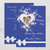 Invitation photo Mariage du Coeur de Fleur Bleu et (Devant / Derrière)