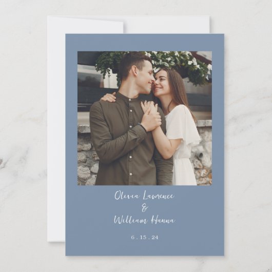 Invitation photo Mariage en bleu périphérique (Dos)