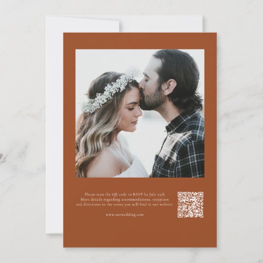 Invitation Photo Mariage en terre cuite moderne Code QR (Dos)