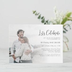 Invitation Photo Mariage Fiançailles Party Noir Blanc