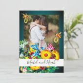 Invitation Photo mariage Floral Bees Emerald Gold Eco (Debout devant)