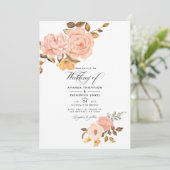 Invitation Photo Mariage floral rose et or (Debout devant)