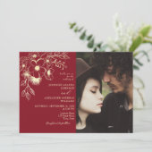 Invitation photo Mariage Floral Rouge et Or (Debout devant)