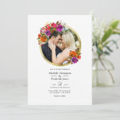 Invitation Photo Mariage floral violet et orange (Debout devant)