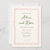 Invitation Photo Mariage français rose et vert tirée à la mai (Devant)