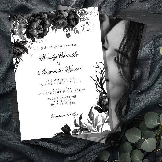 Invitation Photo Mariage gothique blanc classique