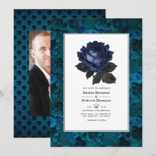 Invitation Photo Mariage gothique noir et bleu