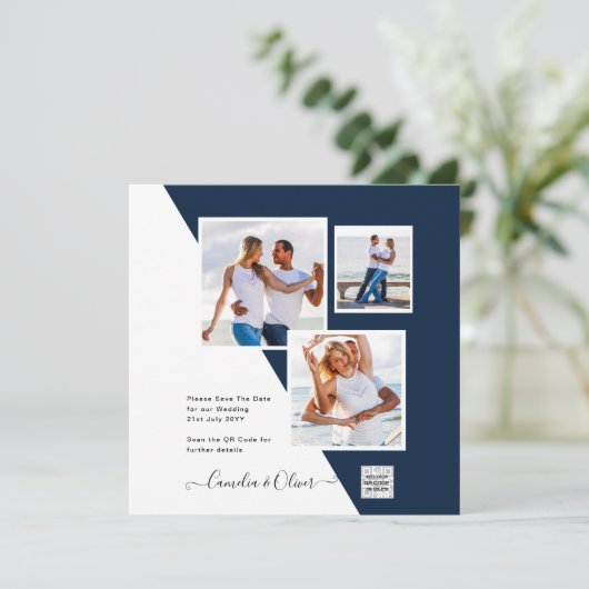 Invitation PHOTO Mariage Inviter QR Code Enregistrer Date BLU (Debout devant)