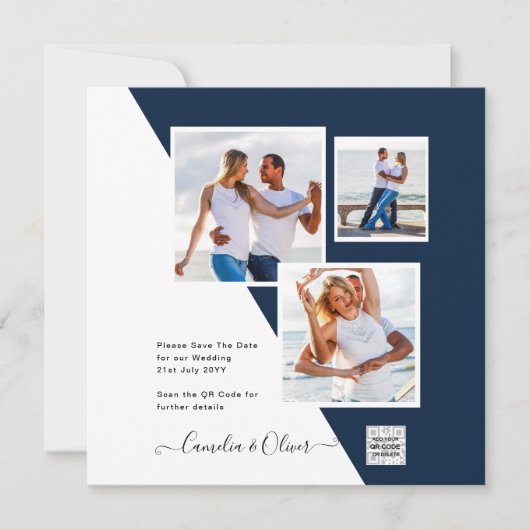 Invitation PHOTO Mariage Inviter QR Code Enregistrer Date BLU (Devant)