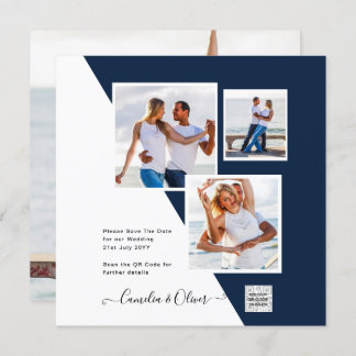 Invitation PHOTO Mariage Inviter QR Code Enregistrer Date BLU
