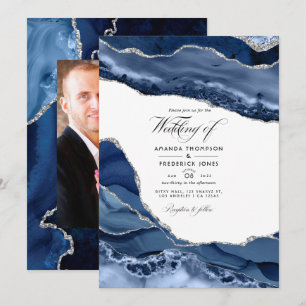 Invitation Photo Mariage Marine et Silver Agate