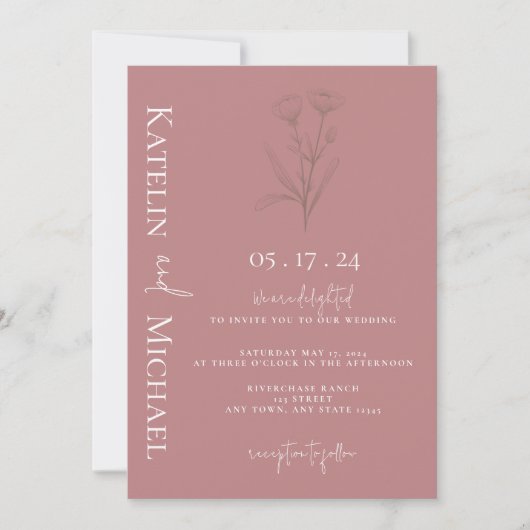 Invitation Photo Mariage moderne Mauve (Devant)