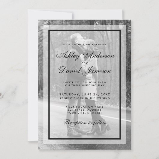 Invitation photo Mariage moderne - Overlay B&W (Devant)