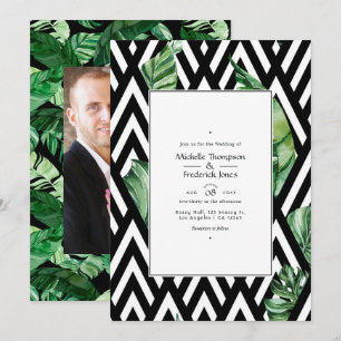 Invitation Photo Mariage moderne Tropical Chevron