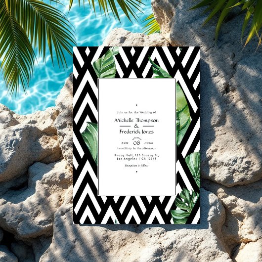 Invitation Photo Mariage moderne Tropical Chevron