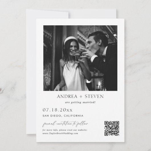 Invitation Photo Mariage noir et blanc Enregistrer la date (Dos)