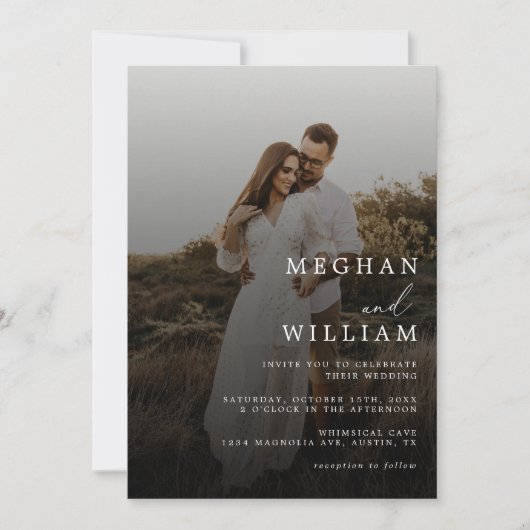 Invitation Photo Mariage noir moderne et élégant Code QR (Devant)