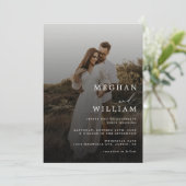 Invitation Photo Mariage noir moderne et élégant Code QR (Debout devant)