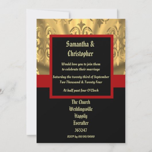 Invitation photo mariage noir rouge et or (Devant)