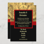 Invitation photo mariage noir rouge et or (Devant / Derrière)