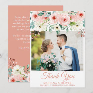 Invitation Photo Mariage Peach White Floral