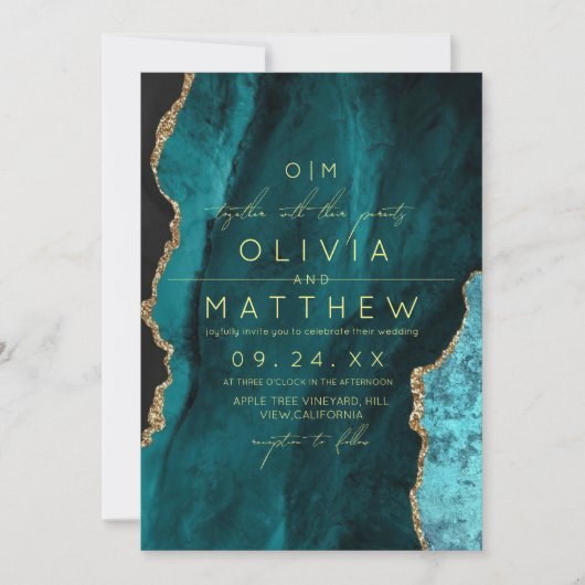 Invitation photo Mariage Turquoise moderne (Devant)