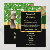 Invitation photo mariage vert et or (Devant / Derrière)