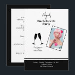 Invitation Photo Mariée B/W Destination Bachelorette Party in<br><div class="desc">Faire-part de mariage photo de destination de la fête de la Bachelorette noire et blanche. Photo de la Mariée,  nom et destination. Retour inclut les coordonnées des planificateurs de fête et le coût de l'événement.</div>
