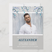 Invitation Photo Marine bleu Confetti pour lui 58e anniversai (Devant)