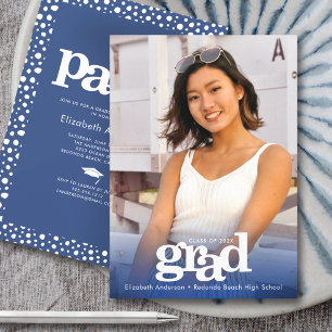 Invitation Photo marine bleu moderne audace grad party élégan