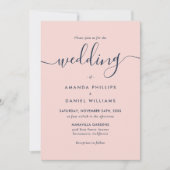 Invitation Photo Marine Blue et Blush Modern Script Mariage (Devant)