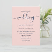Invitation Photo Marine Blue et Blush Modern Script Mariage (Debout devant)