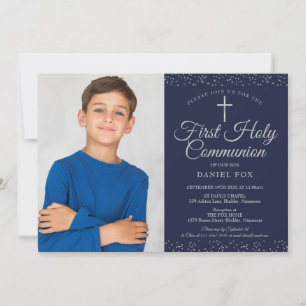 Invitation Photo Marine Blue Silver Première Sainte Communion