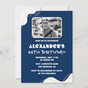 Invitation Photo Marine Blue White Men 99e anniversaire