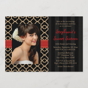 Invitation Photo marocaine de sweet sixteen d'or rouge et