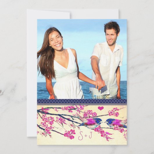 Invitation Photo marocaine Inséparable de la Marine rose ceri (Devant)