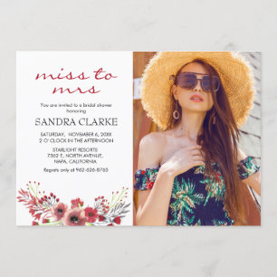 Invitation Photo Marsala Aquarelle Fête des mariées florale