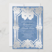 Invitation Photo Mascarade en argent bleu Quinceanera (Devant)