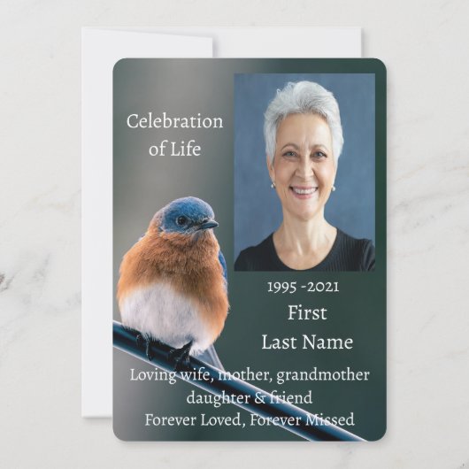 Invitation Photo Memorial Bluebird Garden Bird (Dos)