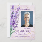 Invitation Photo Memorial Custom Lavande fleur de jardin (Dos)
