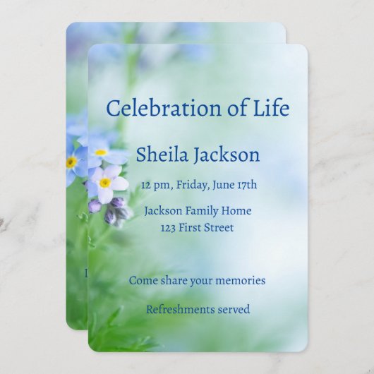 Invitation Photo Memorial Custom Oubliez-moi-pas Fleurs (Devant / Derrière)