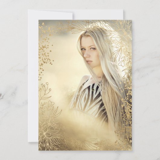 Invitation Photo métallique à fleurs d'or Tiara chic Quinceañ (Dos)