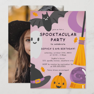 Invitation Photo Mignon Orange Violet Anniversaire Enfants Ha