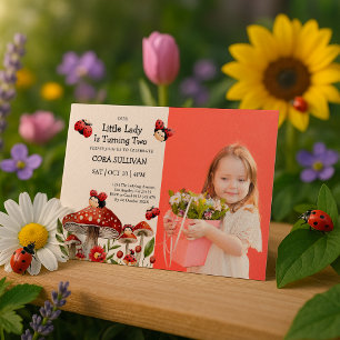 Invitation Photo mignonne Notre Petite Fille Ladybug Annivers