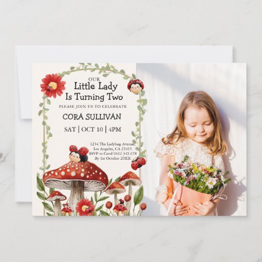 Invitation Photo mignonne Notre Petite Fille Ladybug Annivers (Devant)