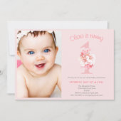 Invitation Photo mignonne Rose Floral Fille fête d'anniversai (Devant)