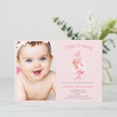 Invitation Photo mignonne Rose Floral Fille fête d'anniversai (Debout devant)