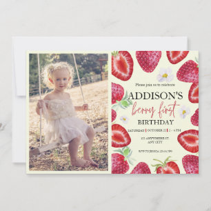 Invitation Photo mignonne Rouge Bleu Berry Sweet 1er annivers