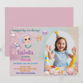 Invitation Photo mignonne sirène anniversaire magique (Devant / Derrière)